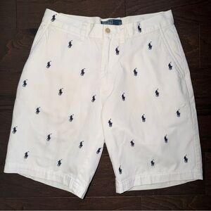 Vintage Polo Ralph Lauren Size 30” Multi All-Over Pony Pattern White Chino Short